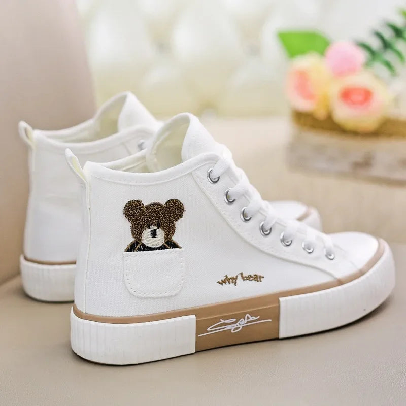 Cute Canvas Shoes Women – Breathable Sneakers, Sport Brand, Casual Vulcanized High Top Flats