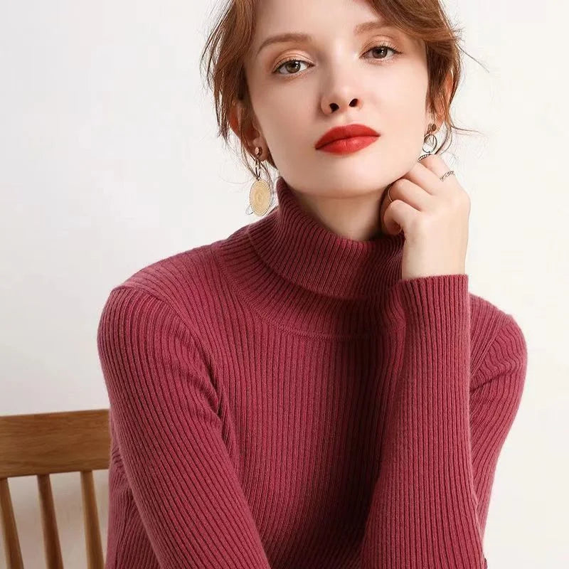 Turtleneck Knitted Sweater – Slim Fit, Korean Style, Pullover, Autumn Winter Top