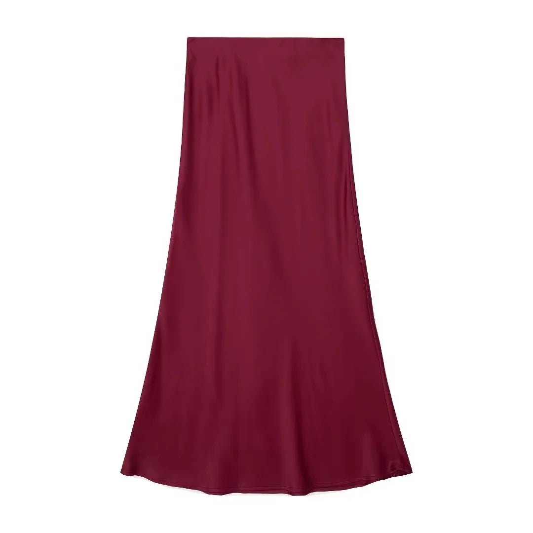 Women's Elegant Satin Skirt – Solid Color, Y2K Chic, High Waist, Slim Fit, Silk Texture, Tight Midi Skirt