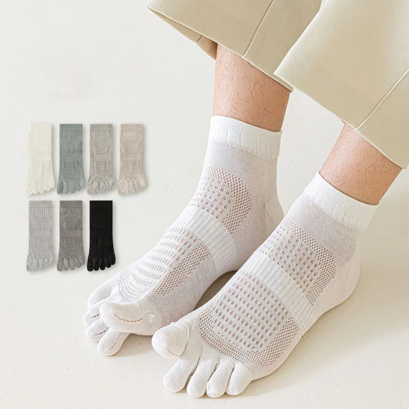 Men's Ultra-Thin Breathable Mesh Socks – Sports Five Finger, Ankle, Sweat-Absorbing, Split Toe, Summer Short Socks