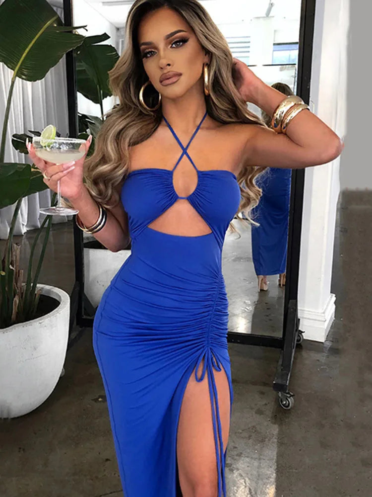 Sleeveless Backless Midi Bodycon Dress – Sexy Slim Nightclub Partywear for Women