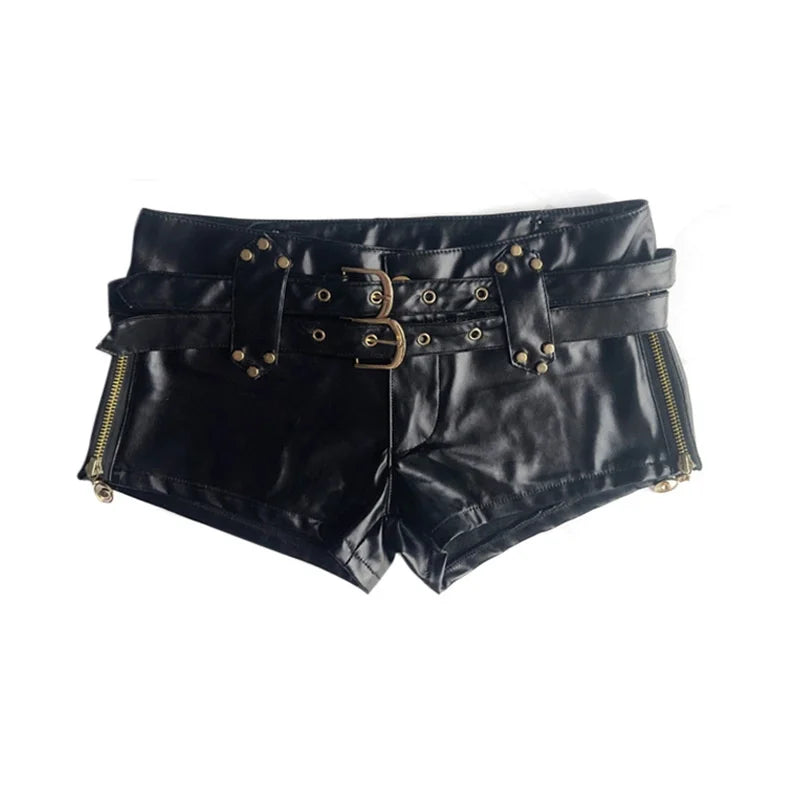 Women Sexy Ultra Short Shorts – Side Zipper, Splicing Design, Low Waist, Leather Belt, Mini Trousers, Slim Fit, Hip Lift