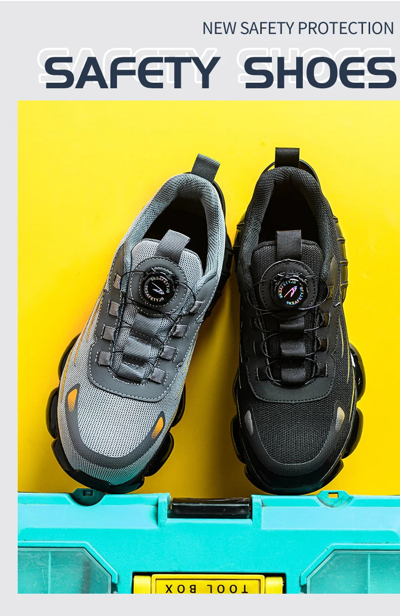 Rotating Button New Safety Shoes for Men – Anti-smash, Anti-puncture Work Shoes, Fashion Men’s Sport Shoes, Security Protective Boots
