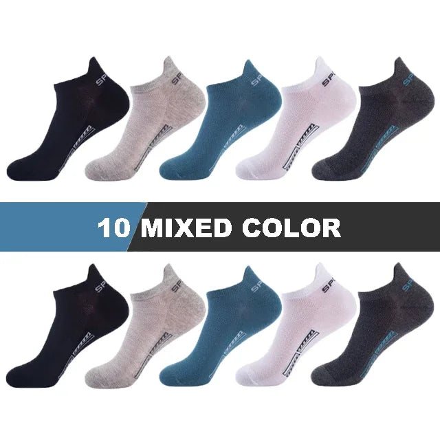 10 Pairs Men's Socks – High Quality, Women's Low Cut Round Neck, Ankle Socks, Sports Mesh, Breathable, Summer Autumn Boat Socks
