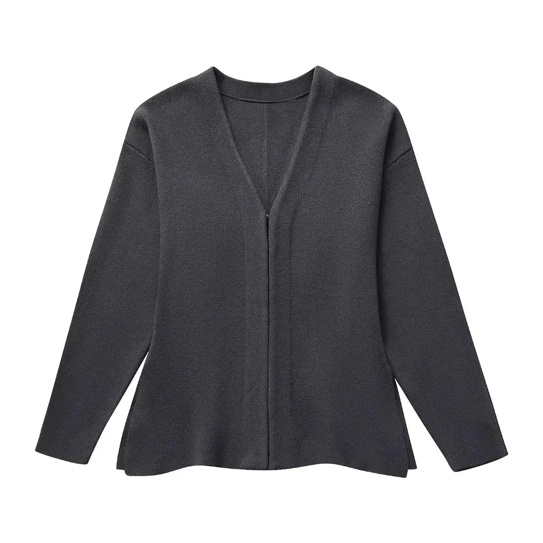 Elegant Knitted Cardigan – Burgundy Red, V-Neck, Slim Fit, Long Sleeve, Autumn Office Chic Outerwear
