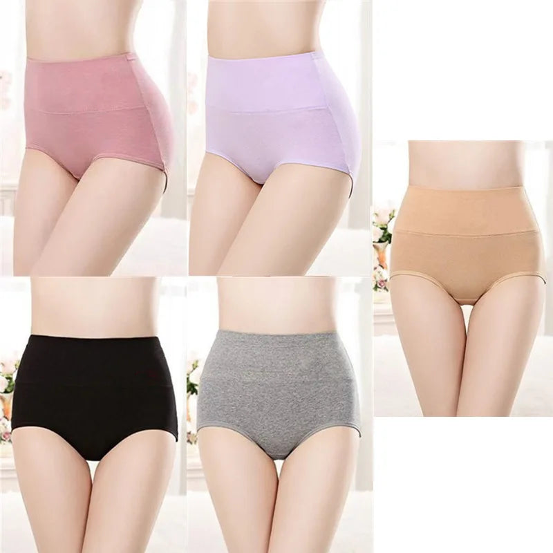 5PCS High Waist Cotton Panties – Body Shaper, Plus Size, Seamless Sexy Women's Underwear