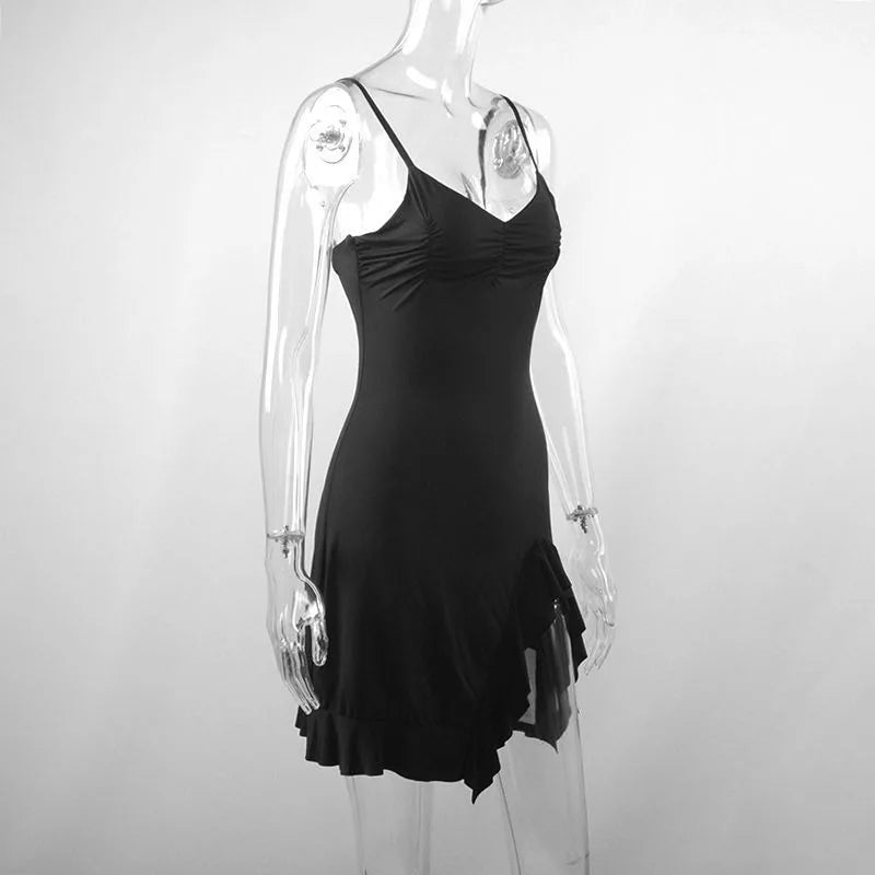 Summer Sexy Mini Dress – Sleeveless Streetwear Backless Bodycon with Folds and Split
