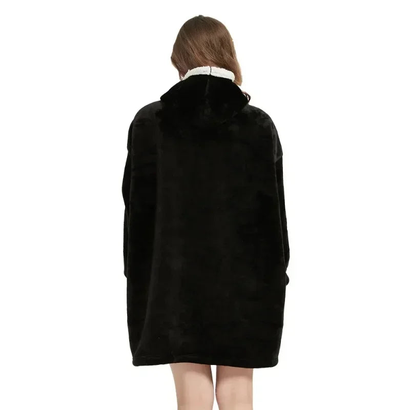 Winter Oversized Blanket Hoodie – Unisex Pullover, Fleece, Long Flannel Sleeves, Giant TV Sweatshirt
