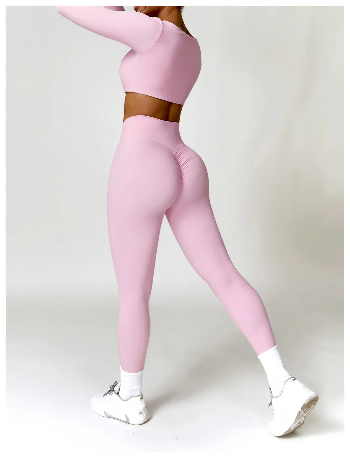 2PCS Women's Yoga & Gym Set – Quick-Dry Long Sleeve Sports Shirt & Leggings for Running & Workout