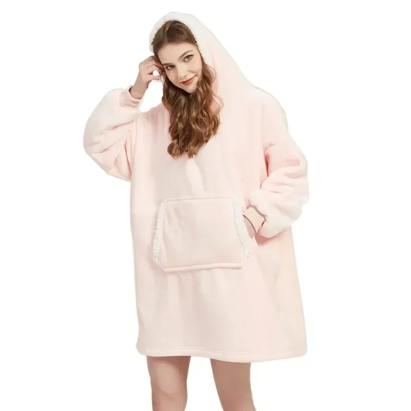 Winter Oversized Blanket Hoodie – Unisex Pullover, Fleece, Long Flannel Sleeves, Giant TV Sweatshirt