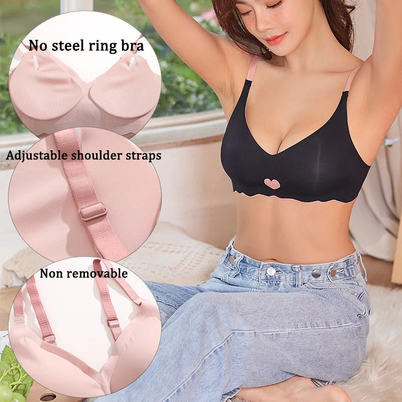 3Pcs Adjustable Beauty Back Bra – Intimates Gather No Steel Ring Sports Anti-Sagging Bra, French Color Contrast Seamless Underwear