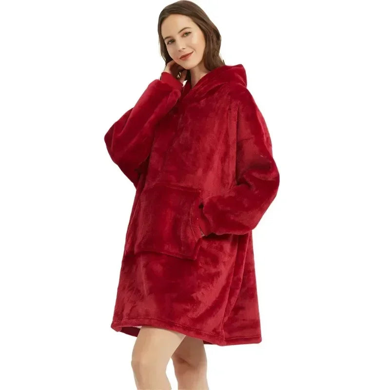 Winter Oversized Blanket Hoodie – Unisex Pullover, Fleece, Long Flannel Sleeves, Giant TV Sweatshirt