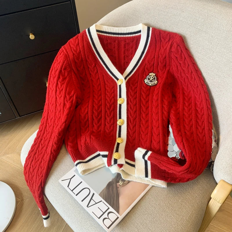 Cashmere V-Neck Pullover – Warm Knitwear, Twist Knit, Autumn Winter Jumper for Women