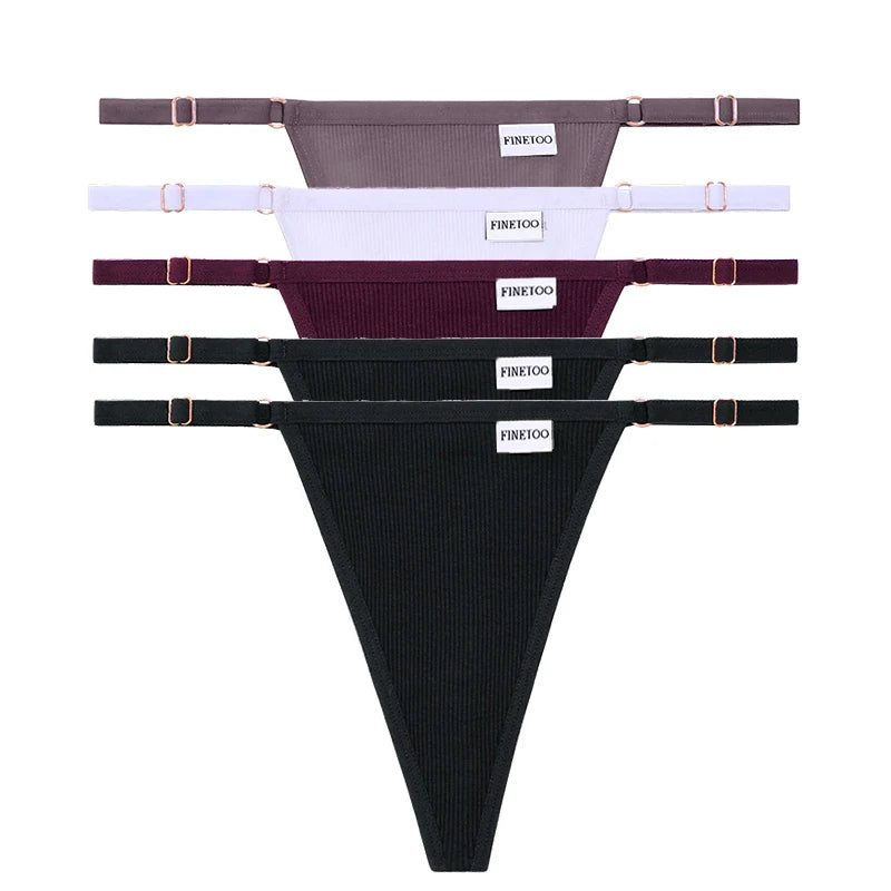 5PCS Adjustable Women's Panties – Sexy Cotton, Solid Low Waist, Seamless Thongs, Female Lingerie