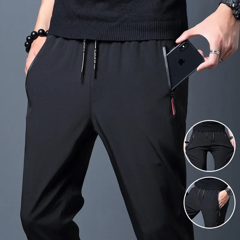 Men's Casual Pants – Stretch Slim Fit, Elastic Waist Jogger, Korean Classic Style, Blue, Black, Gray, Plus Size Brand Trousers