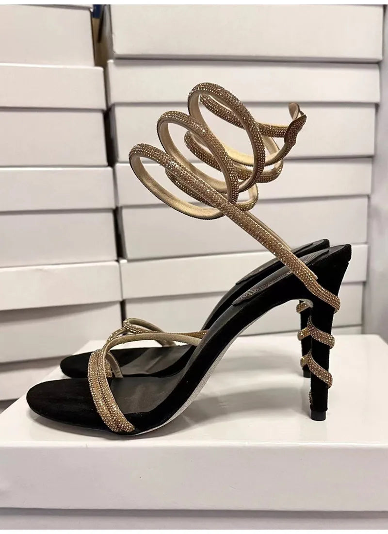 Star Style Crystal Snake Sandals – Women's Sexy Stiletto High Heels, Gladiator Sandals for Summer Party & Prom