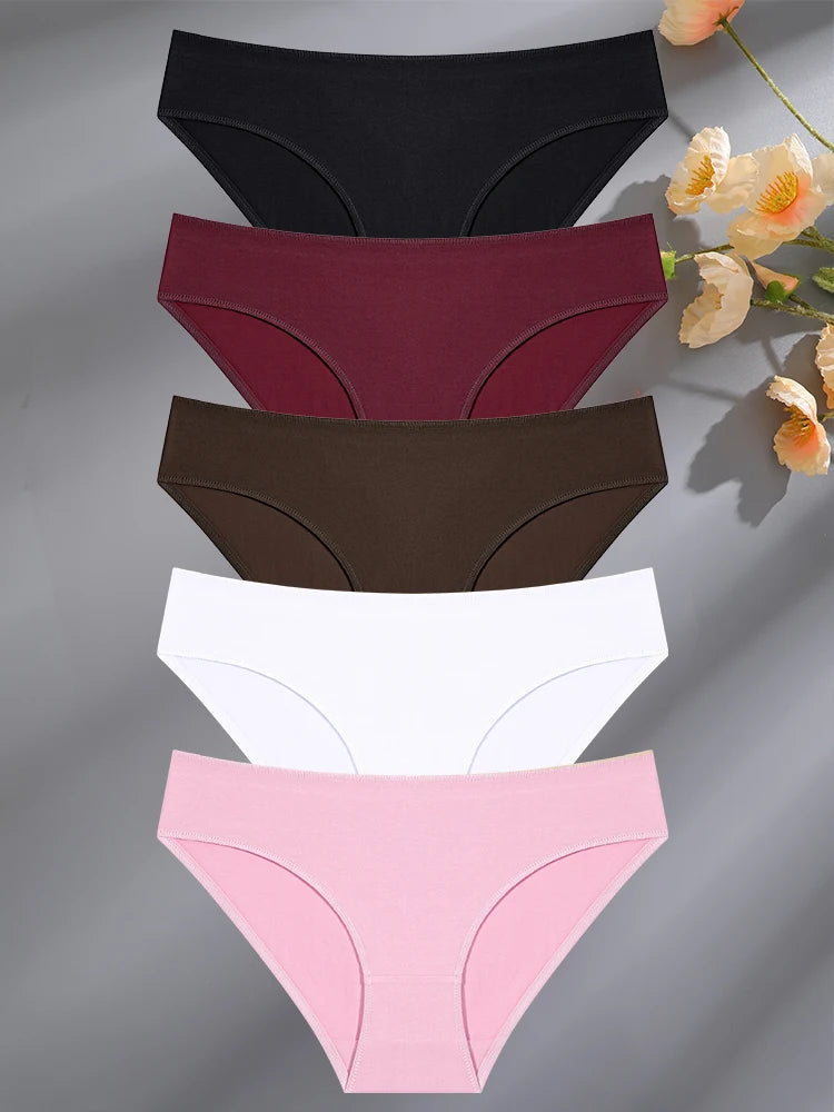 5PCS/Set Cotton Lingerie Panties – Women Underwear, Sexy Femme Underwear, Women's Underpant Panty, 8 Solid Color Briefs
