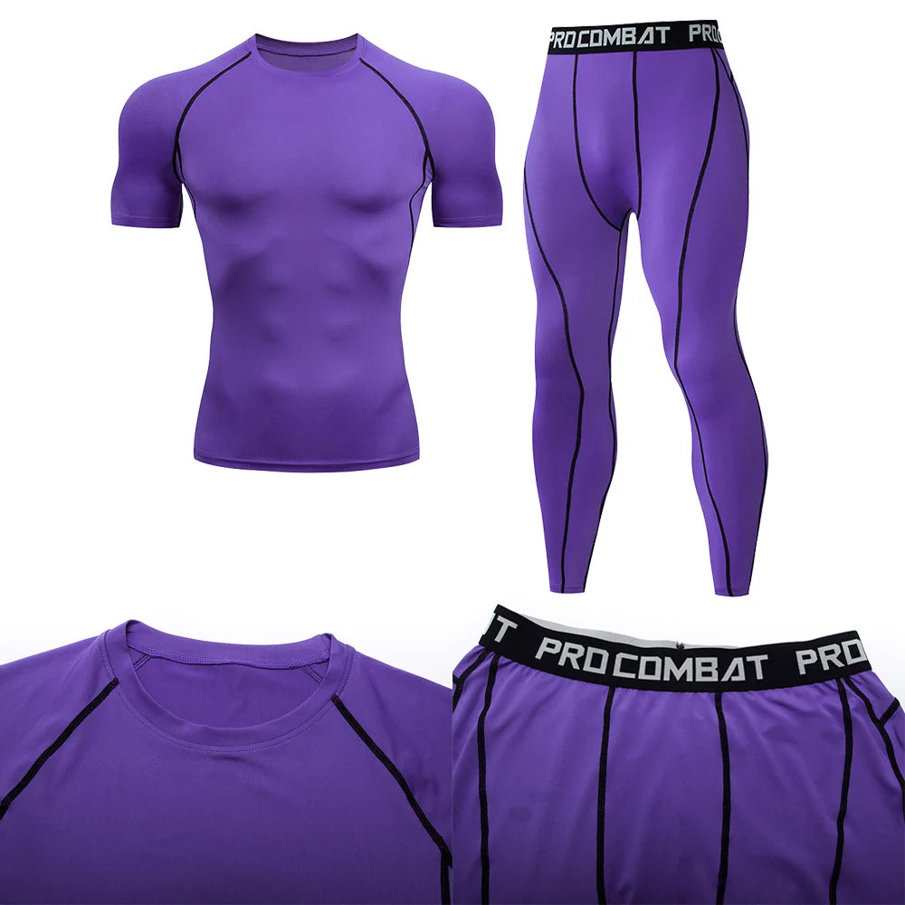2PCS Men's Compression Sportswear – Gym Tight Yoga Set, Workout Jogging MMA Fitness Tracksuit Pants