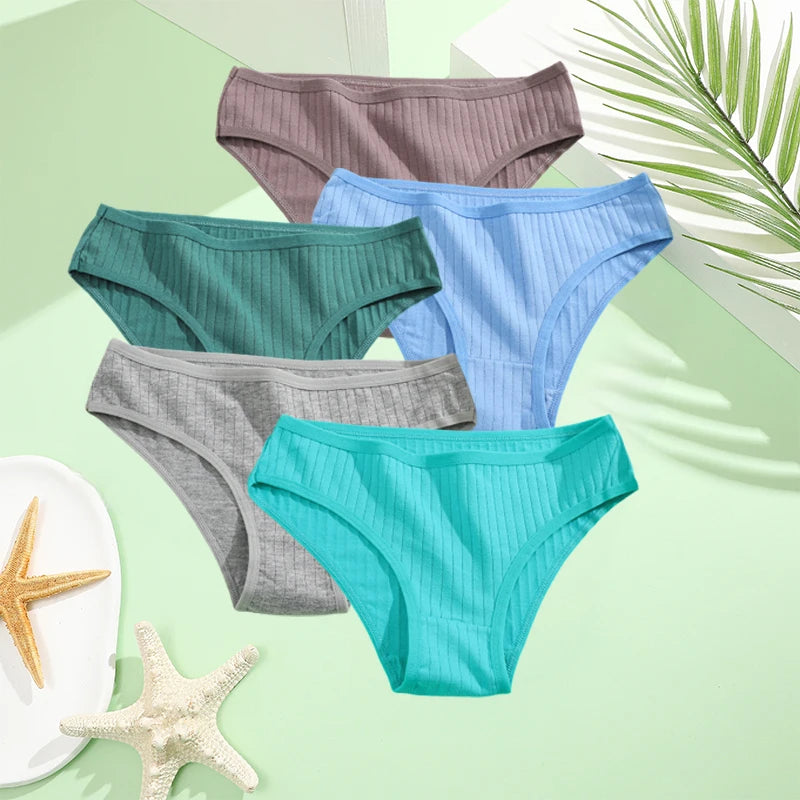 5PCS Set Cotton Panties – Women's Underwear, Sexy Lingerie, Solid Color Briefs, Comfortable Intimate Wear