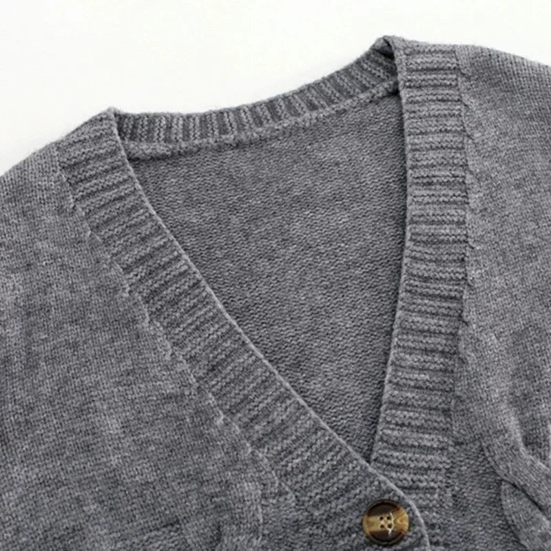 V-Neck Cropped Cardigan – Twist Knitted, Long Sleeve, Warm Autumn Winter Korean Jacket