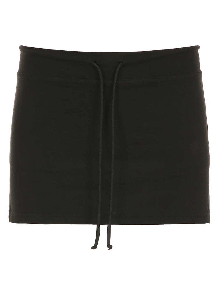 Solid Lace-Up Mini Skirt – Sexy American Retro, Vintage Casual, A-Line Knit Bottoms
