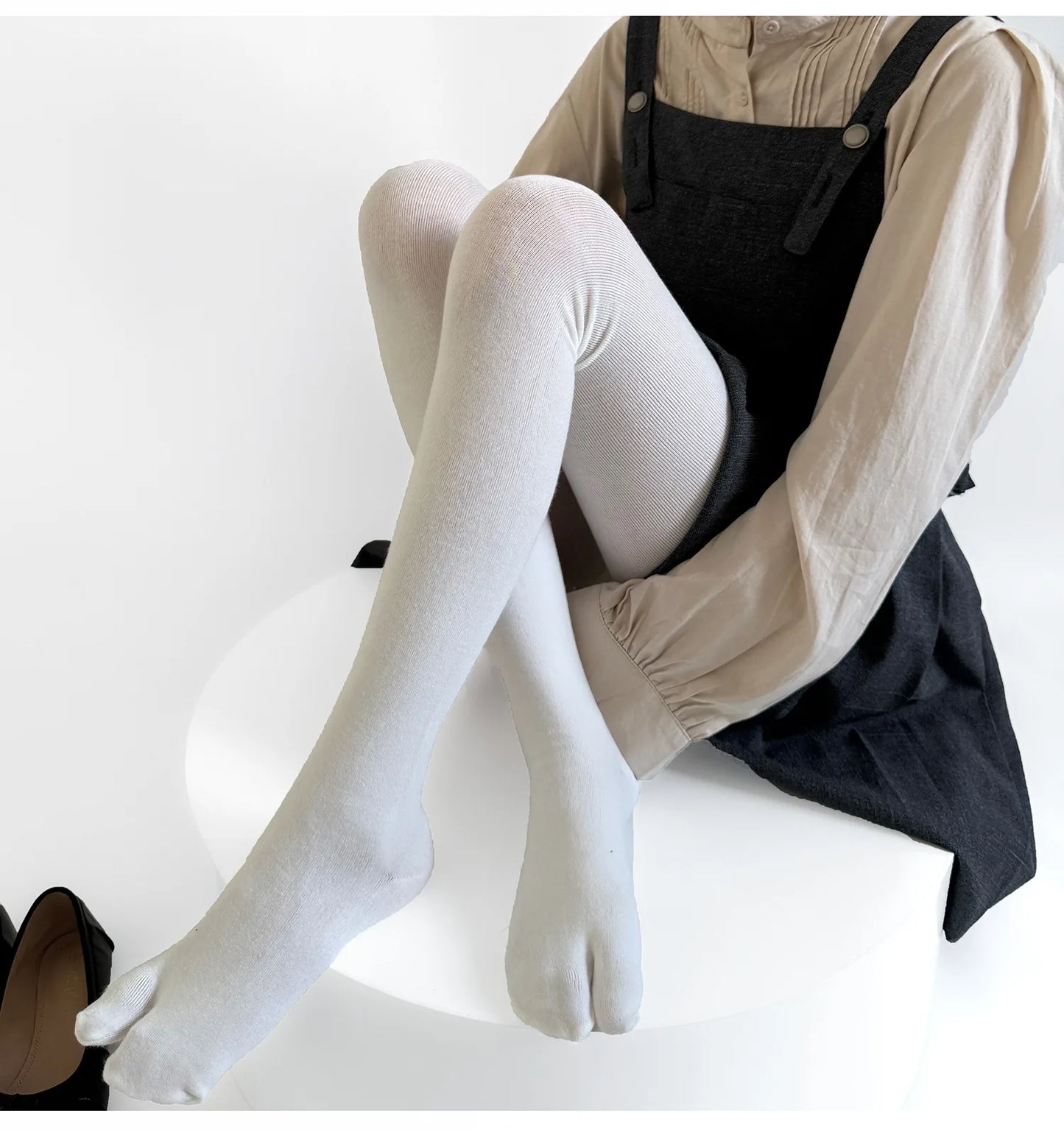 Japanese Kimono Thigh High Socks – Pure Cotton, White, Two-Finger Split Toe, Long/Short Tube, Cosplay Stay-Up Socks