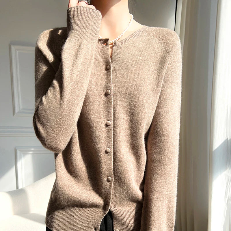 100% Wool Cardigan – Solid Color, Warm Knitwear, Casual Autumn Winter Outerwear