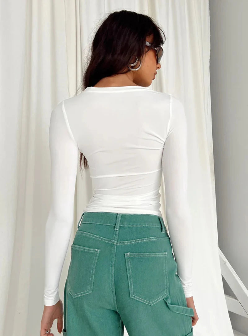 Women's Long Sleeve T-Shirt – Slim Fit, Solid Color Pullover, Basic Y2K Streetwear for Spring & Autumn