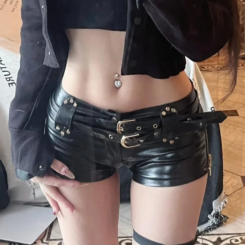 Women Sexy Ultra Short Shorts – Side Zipper, Splicing Design, Low Waist, Leather Belt, Mini Trousers, Slim Fit, Hip Lift