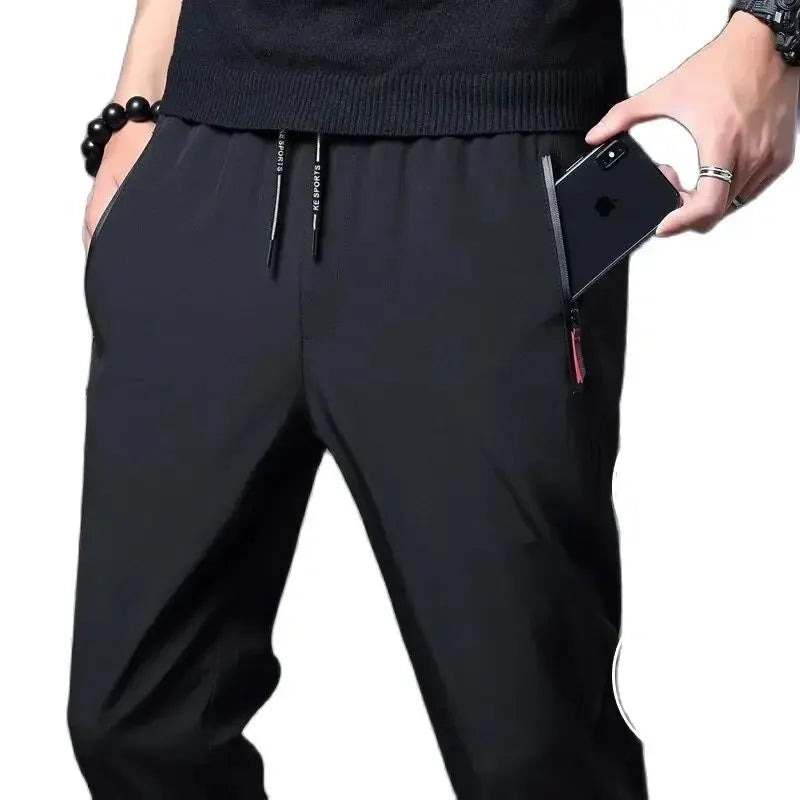 Men's Casual Pants – Stretch Slim Fit, Elastic Waist Jogger, Korean Classic Style, Blue, Black, Gray, Plus Size Brand Trousers
