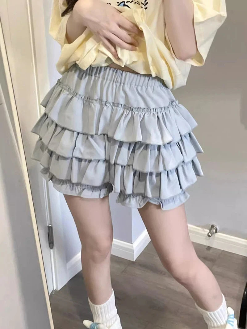 Y2K Sweet Ruffle Mini Skirt – Kawaii Lolita A-Line, Harajuku High-Waisted Bow Skirt in Pink & White