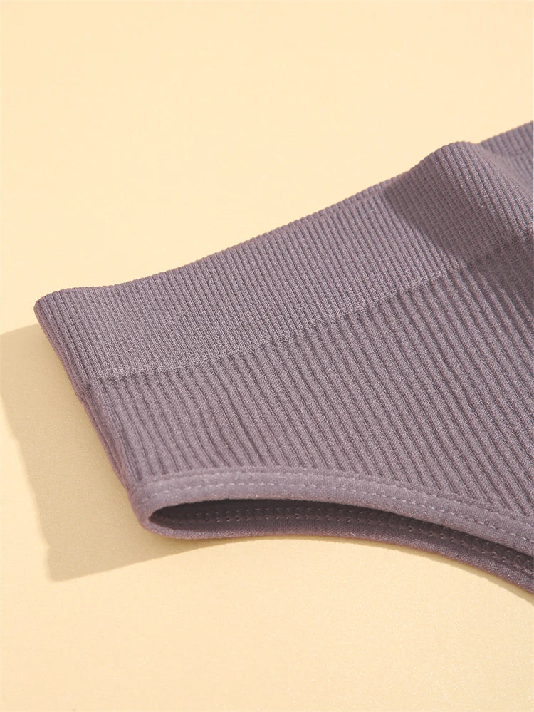 5PCS Seamless Ribbed Striped Panties – Sexy Low-Waist, Brazilian Style, Solid Color, G-String Lingerie