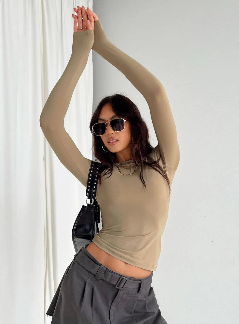 Women's Long Sleeve T-Shirt – Slim Fit, Solid Color Pullover, Basic Y2K Streetwear for Spring & Autumn