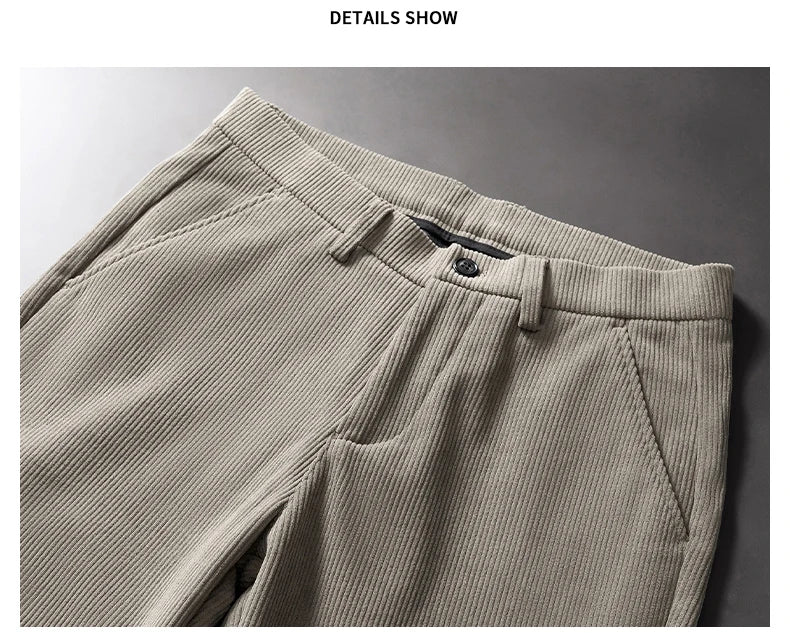 Fleece Men's Corduroy Casual Pants – Chenille Thick Stretch, Mid-Rise, Business Trousers, Winter Thermal Brand Pants