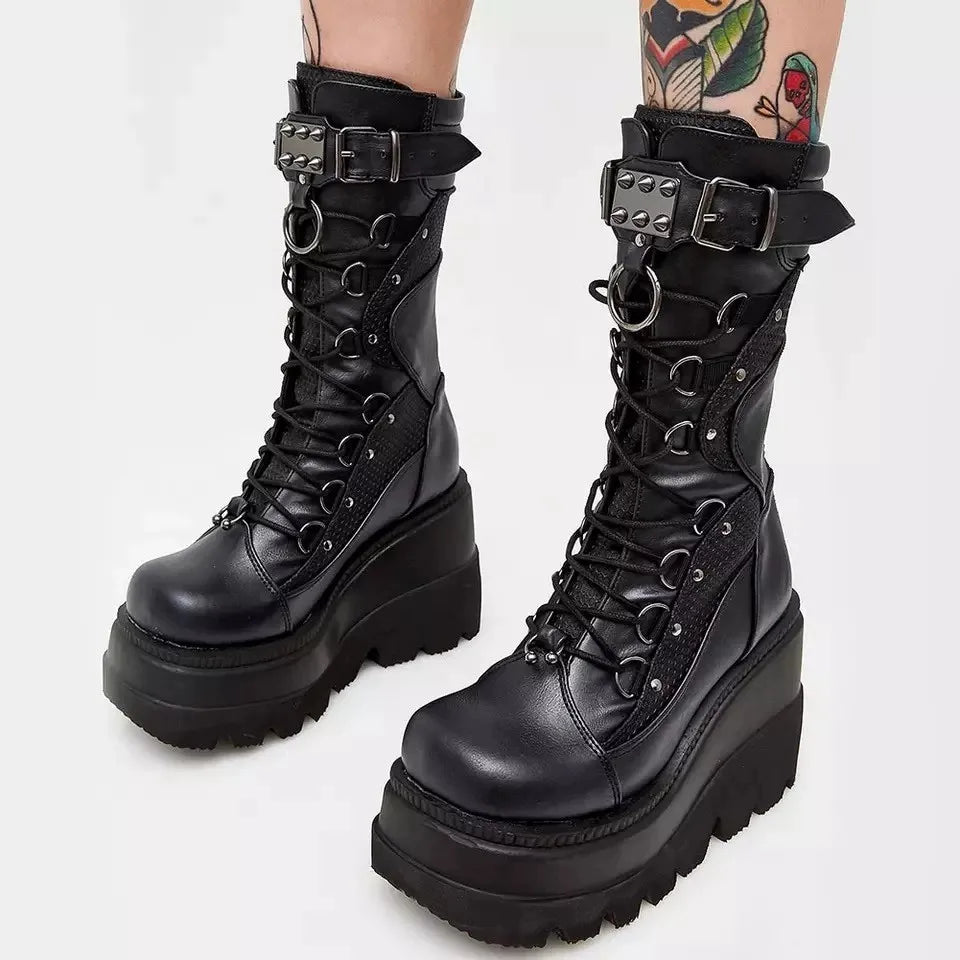 Brand Design Ladies High Platform Boots – Big Size, Rivet Goth High Heels, Cosplay Wedges, Punk Gothic Shoes for Women