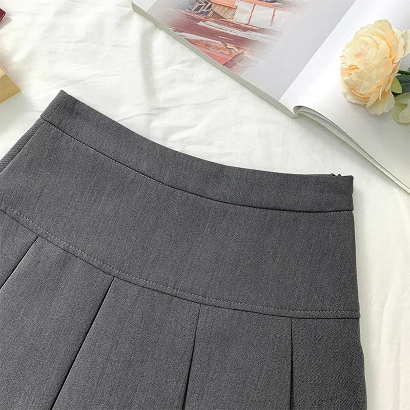 Summer Women's Pleated Skirt – Slim Fit, Solid Color, High-Waisted, College Style A-Line