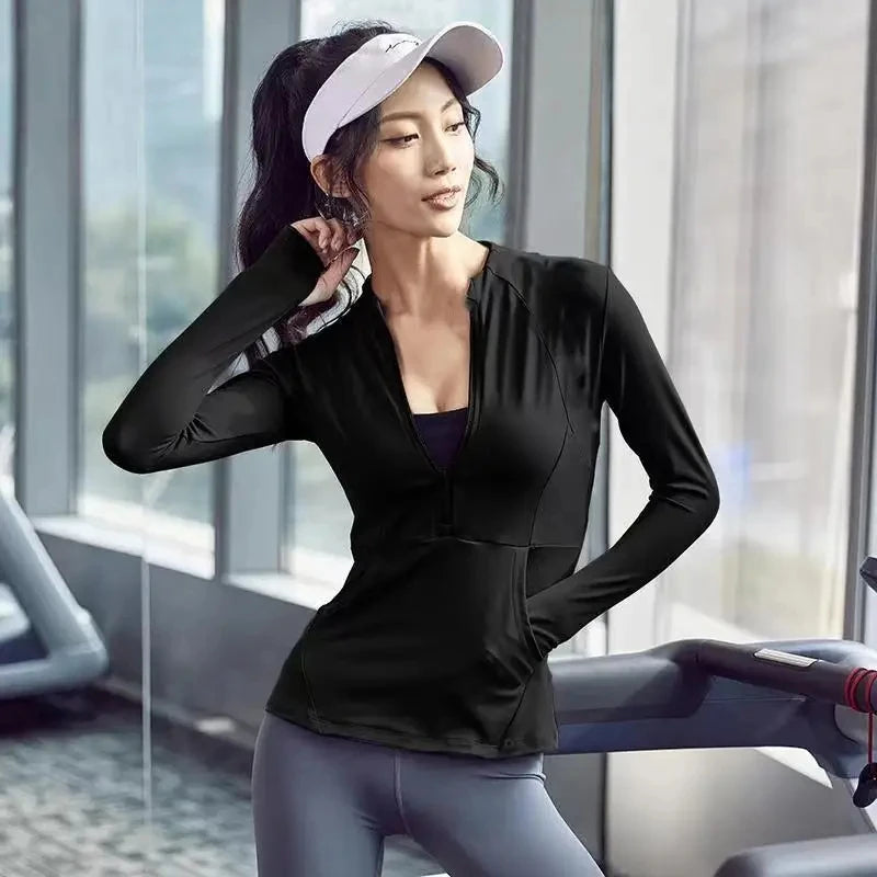 Women's Long Sleeve Sports Jacket – Zip-Up Fitness Yoga Top, Warm Winter Gym Activewear