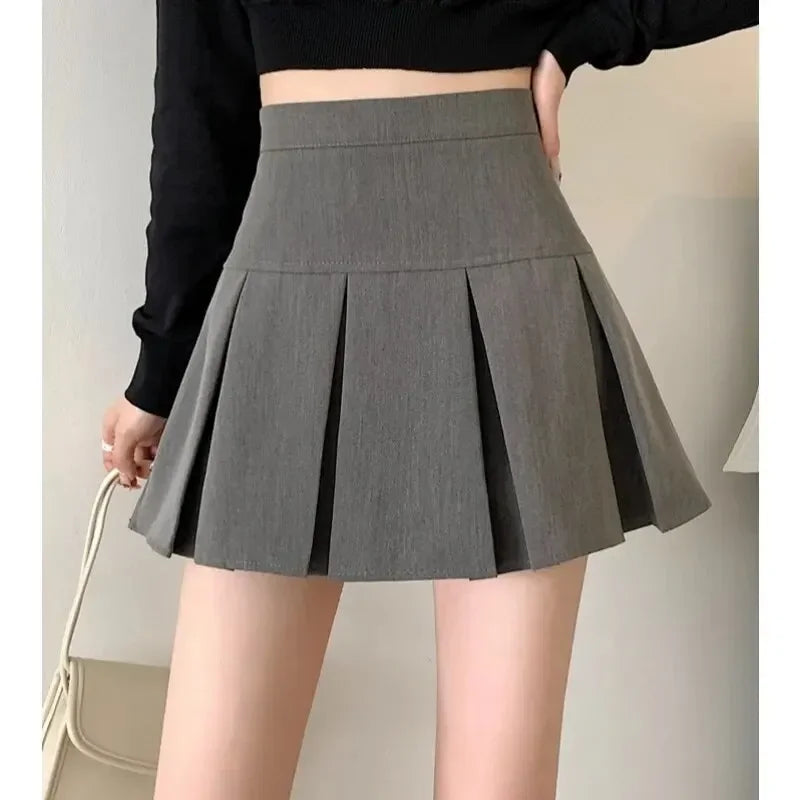 Summer Women's Pleated Skirt – Slim Fit, Solid Color, High-Waisted, College Style A-Line