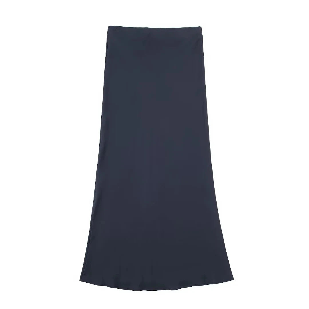 Women's Elegant Satin Skirt – Solid Color, Y2K Chic, High Waist, Slim Fit, Silk Texture, Tight Midi Skirt