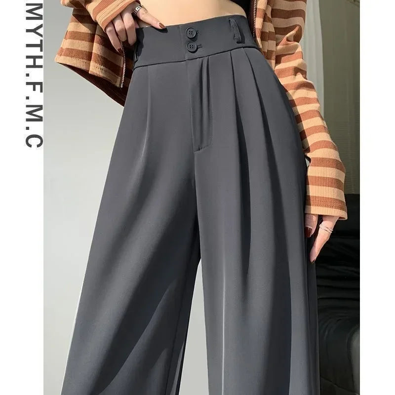Elegant Wide Leg Pants – Korean Style, High Waist, Baggy Fit, Office Ladies, Fashionable, Loose Suit Trousers, Streetwear
