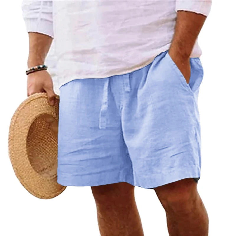Men's Cotton Solid Color Shorts – Lightweight, Gym Pants, Linen Beach Shorts, Jogging Sport, Large Size for Men
