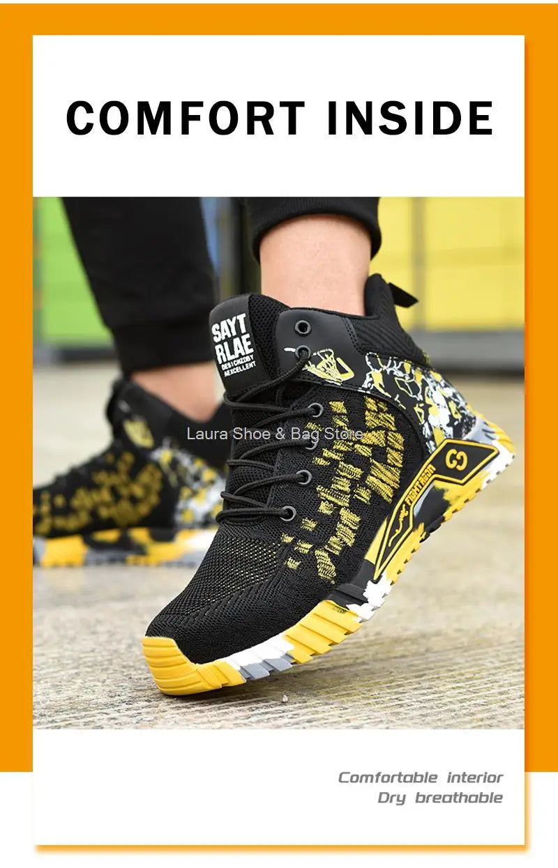 High Top Safety Shoes – Steel Toe Work Shoes for Men, Anti-Smash, Indestructible Work Boots, Breathable Safety Footwear