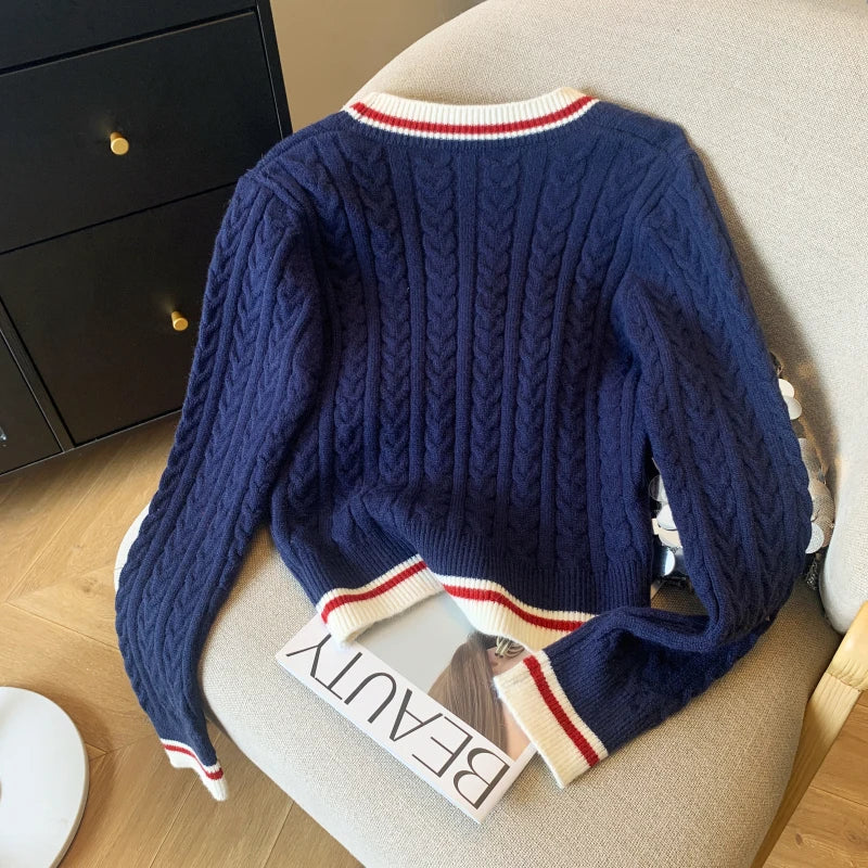 Cashmere V-Neck Pullover – Warm Knitwear, Twist Knit, Autumn Winter Jumper for Women