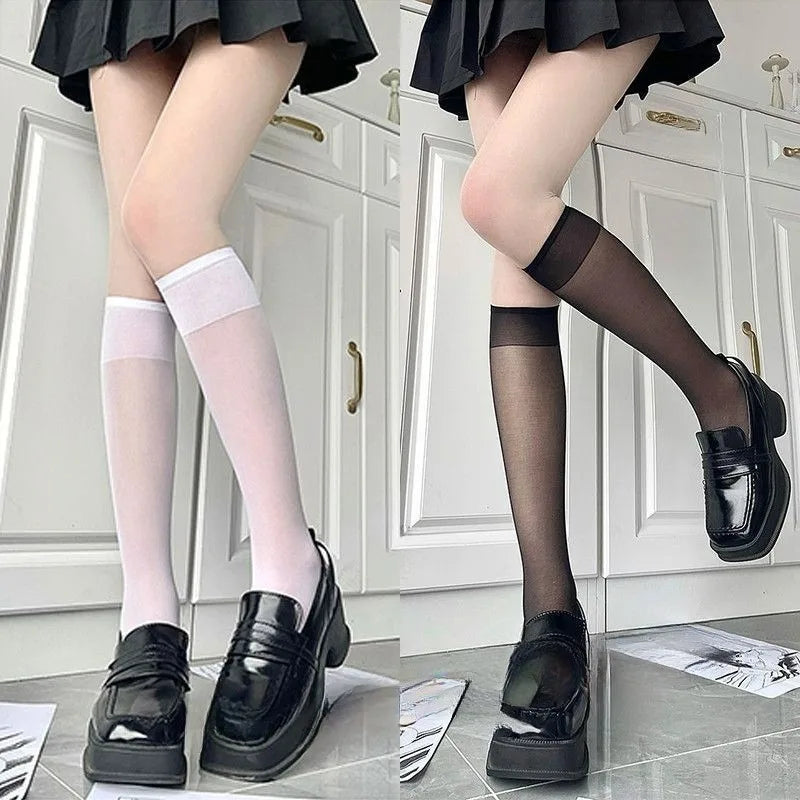4 Pairs Summer Thin Stockings – Women Lolita Long Socks, Knee High, Fashion Cosplay, Sexy, Nylon, Transparent