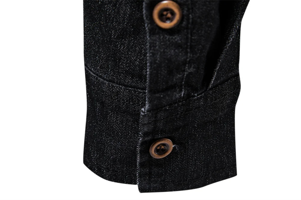 Elastic Cotton Denim Shirt – Long Sleeve, High-Quality Cowboy Shirt for Men, Casual Slim Fit, Designer Menswear