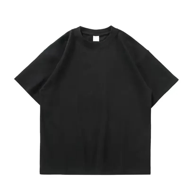 Heavy-Duty Cotton T-Shirt – Thickened, Threaded Round Neck, Short Sleeves, Three-Needle Stitching