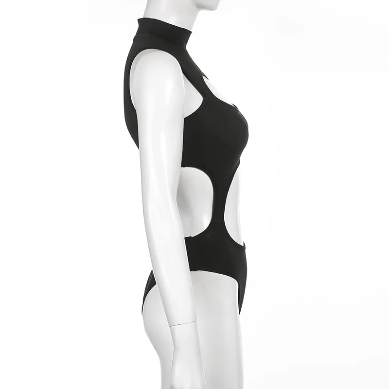 Black Hollow Out Bodysuit – Rave Clubwear, Backless, Sexy Streetwear Jumpsuit
