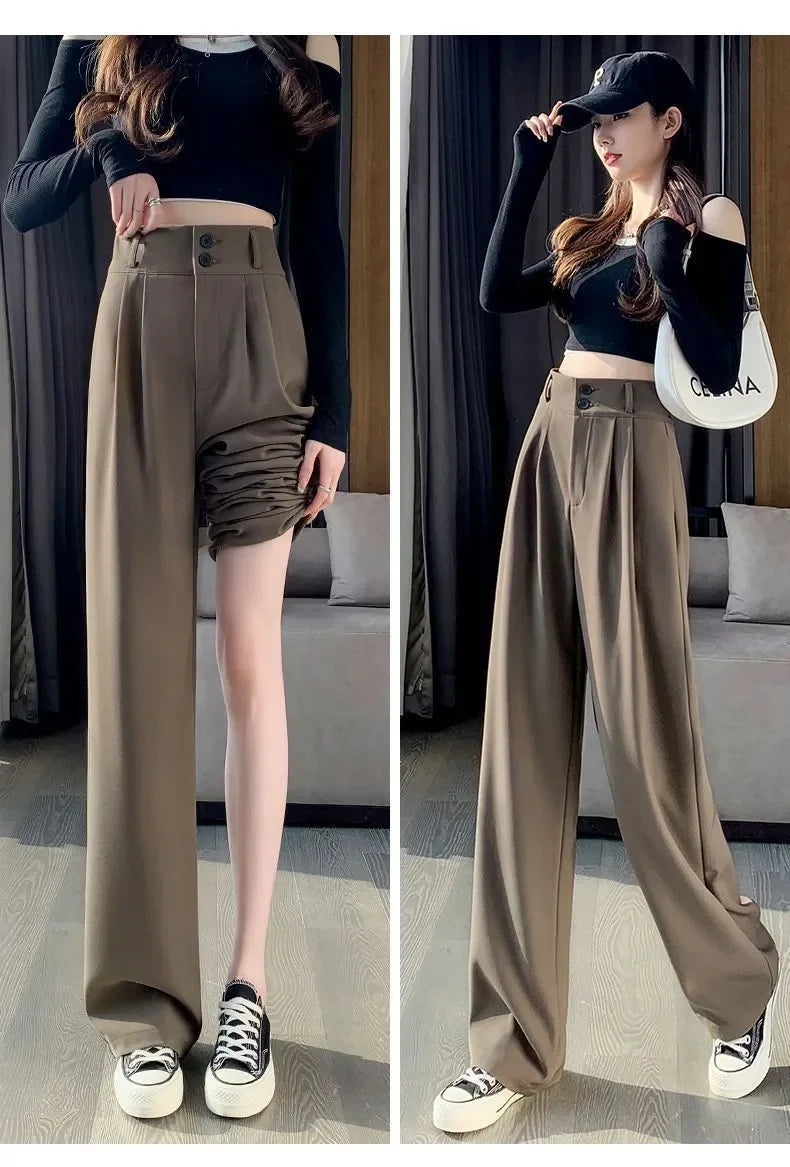Elegant Wide Leg Pants – Korean Style, High Waist, Baggy Fit, Office Ladies, Fashionable, Loose Suit Trousers, Streetwear