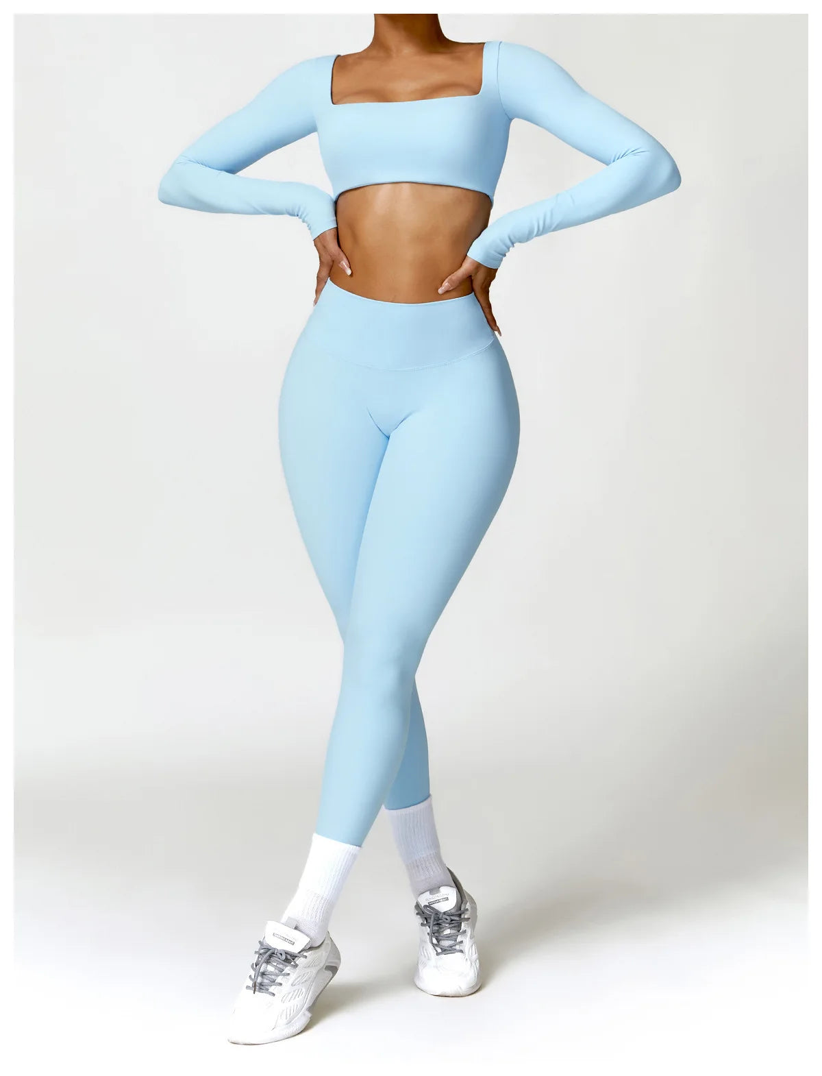 2PCS Women's Yoga & Gym Set – Quick-Dry Long Sleeve Sports Shirt & Leggings for Running & Workout