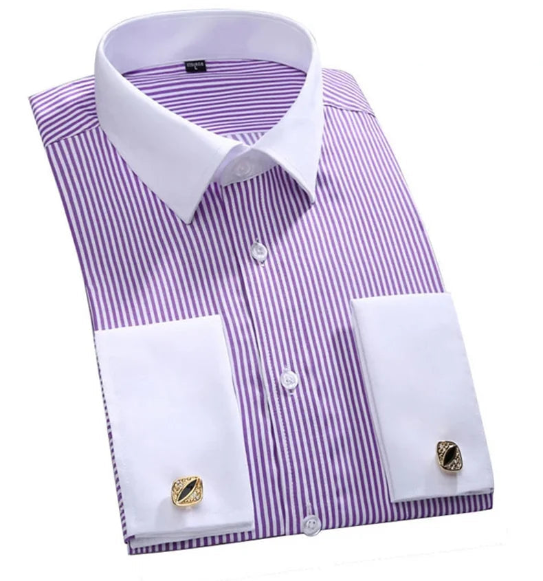 Men's French Cuff Formal Shirt – New White Long-Sleeved Business Button Shirt, Regular Fit With Cuff Buttons